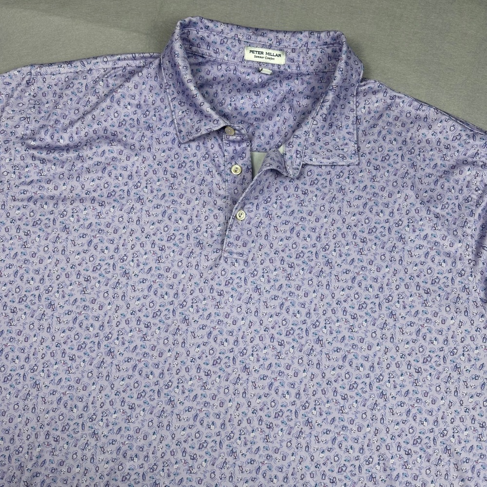 Peter Millar Summer Comfort Mens XXL Purple Cocktail Print Golf Polo MF23EK30S